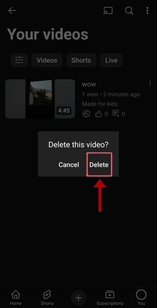 Delete a video on YouTube