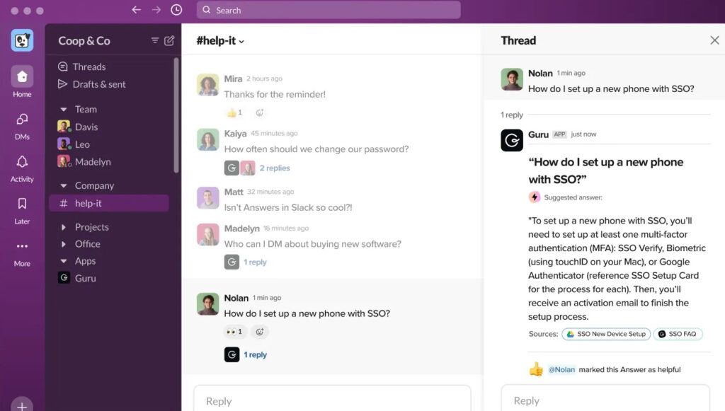 Slack interface